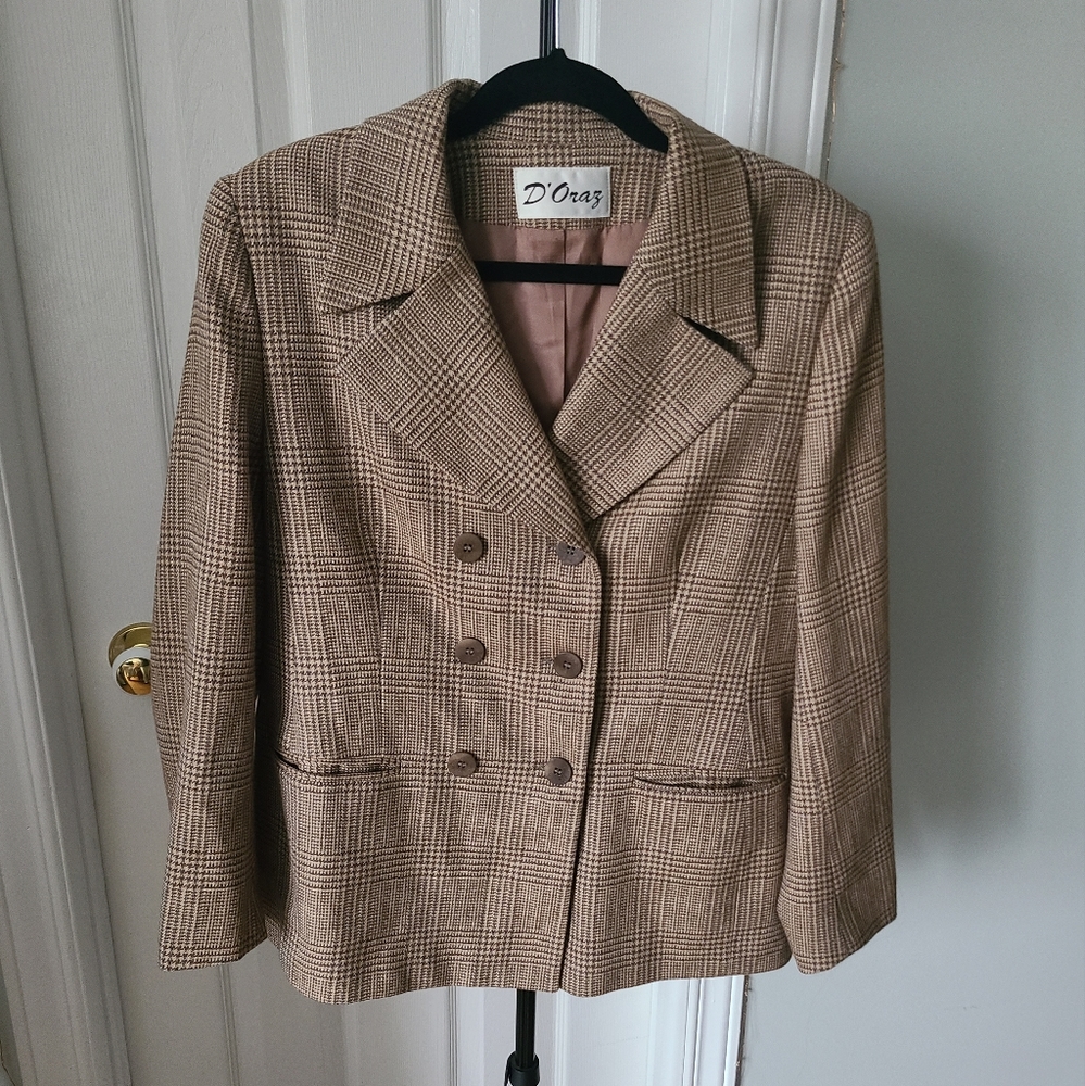 Vintage wool double breasted plaid blazer